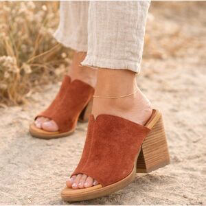 Kork Ease Harlin Mule 10 Red Brown Suede Leather Block Heel Slip On Sandal Clog